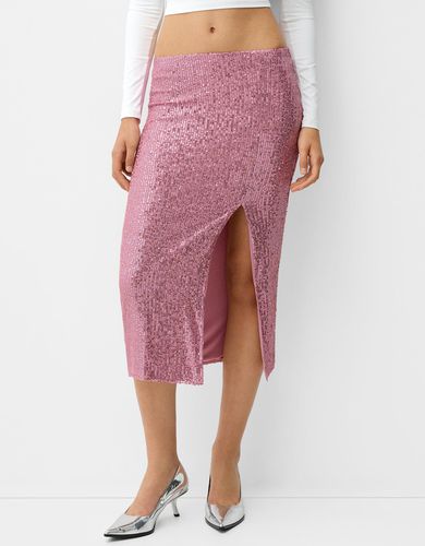 Falda Midi Lentejuelas Mujer L - Bershka - Modalova