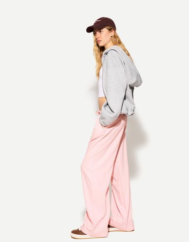 Pantalón Con Lino Goma Cintura Mujer L - Bershka - Modalova