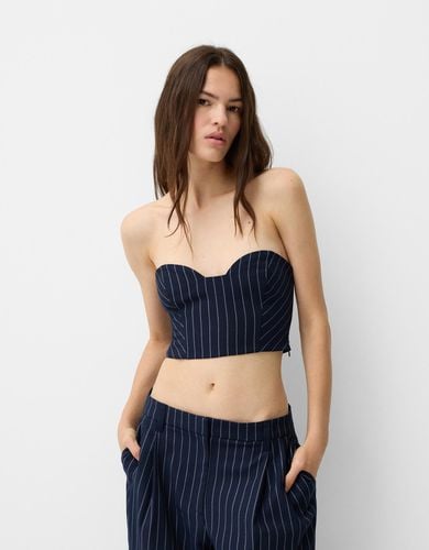 Top Escote Corazón Bandeau Rayas Hilo Metalizado Mujer M - Bershka - Modalova