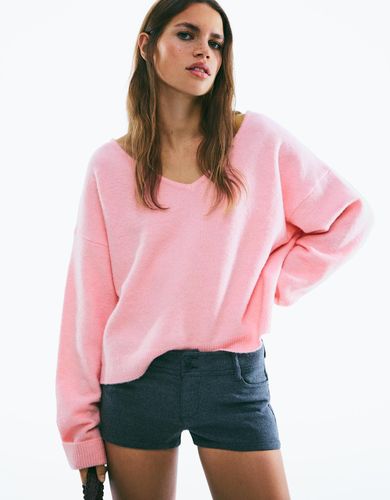 Jersey Cuello Pico Soft Touch Mujer M - Bershka - Modalova