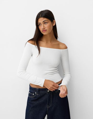 Camiseta Manga Larga Cuello Bardot Mujer S - Bershka - Modalova