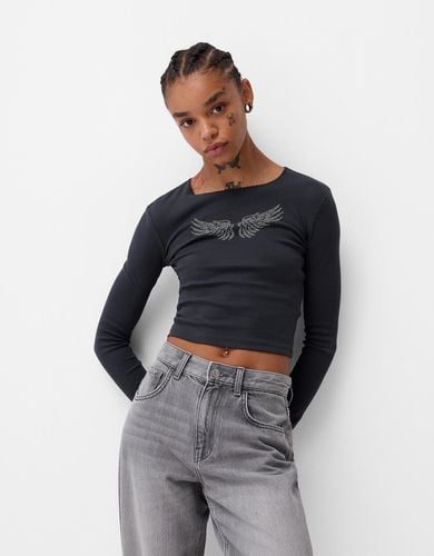 Camiseta Manga Larga Strass Mujer L - Bershka - Modalova