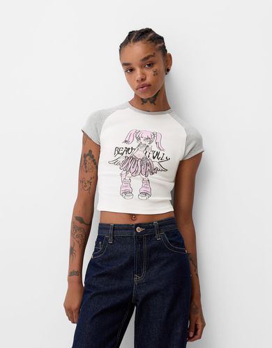 Camiseta Manga Corta Ranglán Print Mujer M - Bershka - Modalova