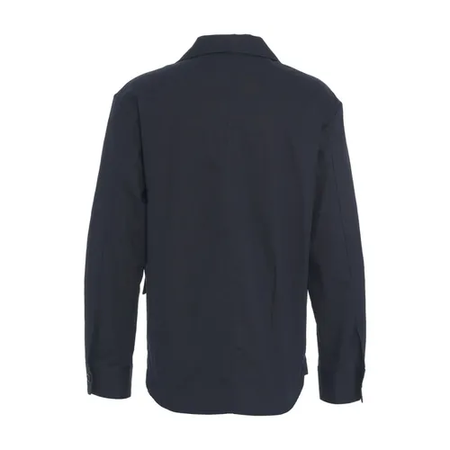 Blue Linen Blend Overshirt Jacket - Paolo Pecora - Modalova