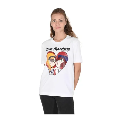 Heart Print White T-Shirt - Love Moschino - Modalova