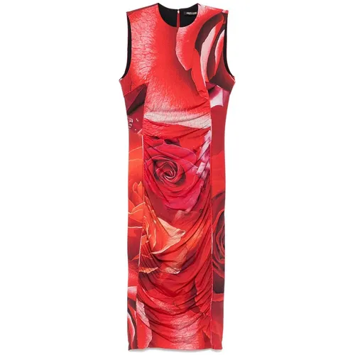 Rotes, drapiertes, ärmelloses Kleid - Roberto Cavalli - Modalova