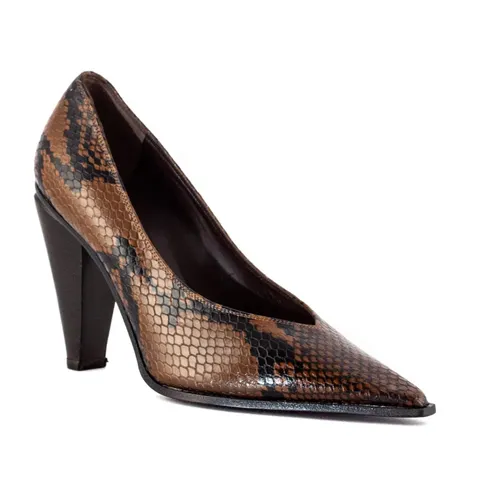 Python Print Leather Pointed Toe Pumps - Roberto Festa - Modalova