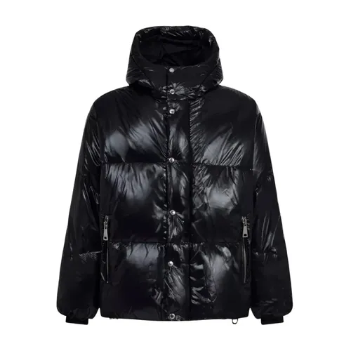 Black Quilted Jacket with Hood - Khrisjoy - Modalova