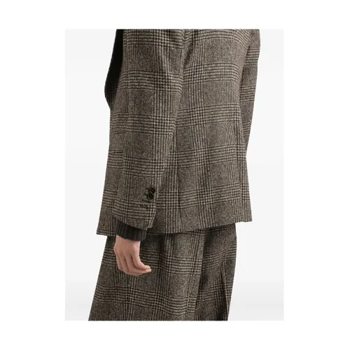 Brown Check Pattern Jacket with Peak Lapels - Dolce & Gabbana - Modalova