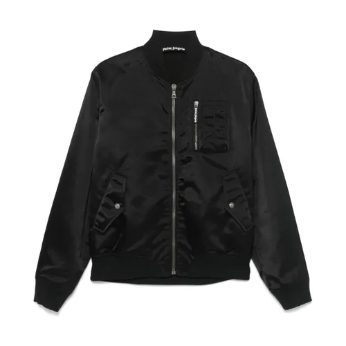 Black Logo Bomber Jacket Front Zip - Palm Angels - Modalova