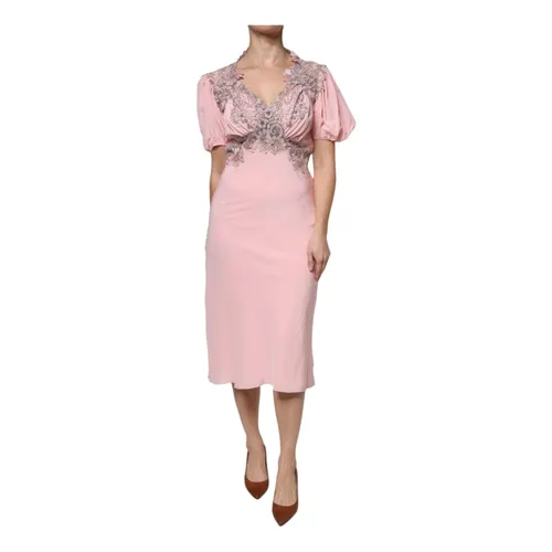 Pink Silk Midi Dress with Lace - Ermanno Scervino - Modalova