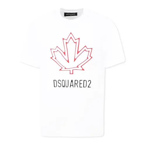 White Cotton T-Shirt with Short Sleeves - Dsquared2 - Modalova