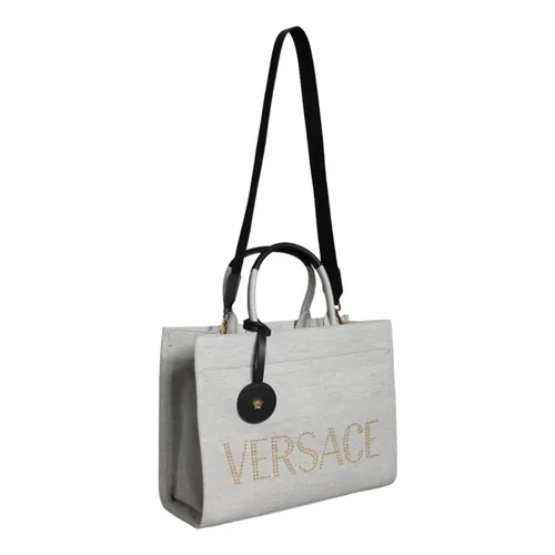 Top Handle Canvas Leather Tote - Versace - Modalova