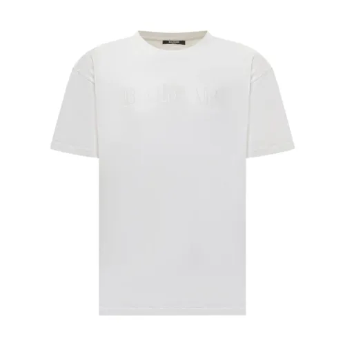 White Crewneck T-shirt with Printed Logo - Balmain - Modalova