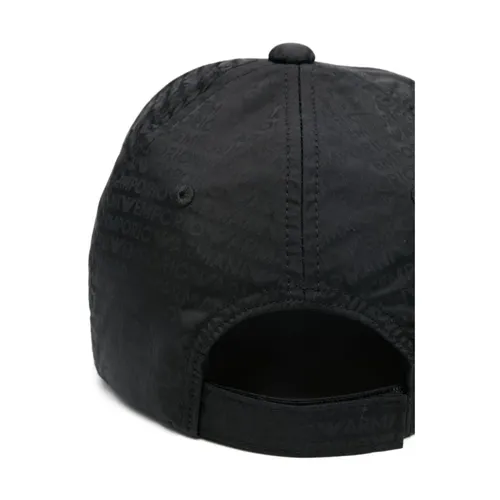 Black Monogram Cotton Hat - Emporio Armani - Modalova