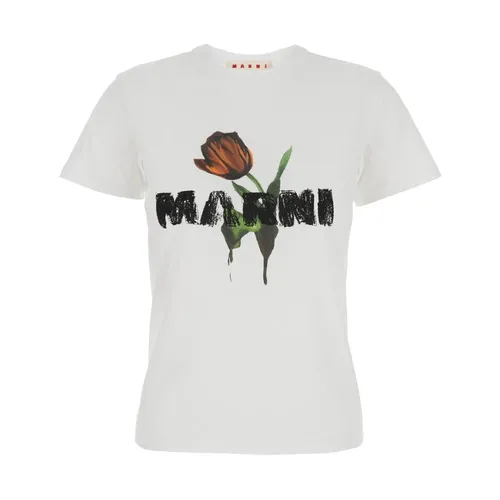Camiseta Blanca con Logo Crewneck Mujer Algodón - Marni - Modalova