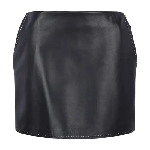 Schwarzer Lederrock mit Kontrastnähten - Elisabetta Franchi - Modalova