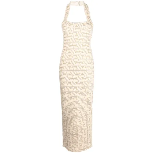 Elegant Gold Maxi Dress with Halter Neck - Balmain - Modalova