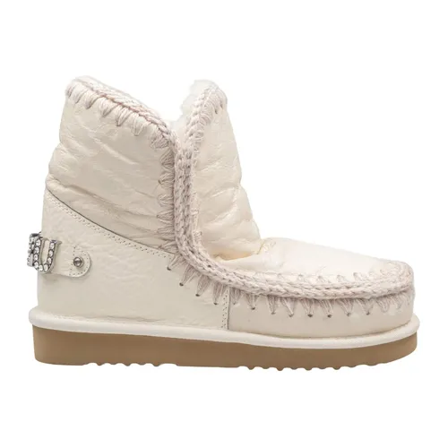 White Ankle Boots with Glitter Logo - Mou - Modalova