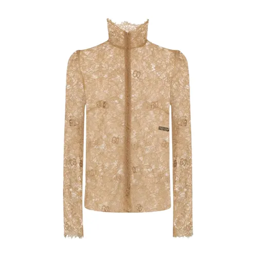 Gold Lace High Neck Top - Dolce & Gabbana - Modalova