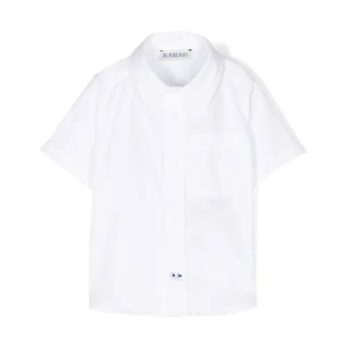 White Contrast Stitching Shirt Short Sleeves - Burberry - Modalova