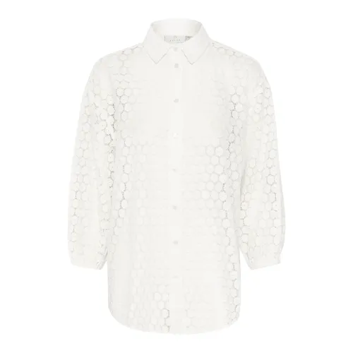 Spitzenhemd mit Mesh und Kragen - Kaffe - Modalova