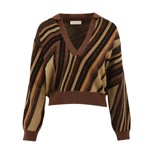 Diagonal Stripe Knit Polo - Akep - Modalova