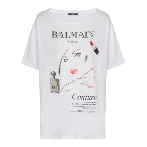 Printed Beauty T-hirt with patche - Balmain - Modalova