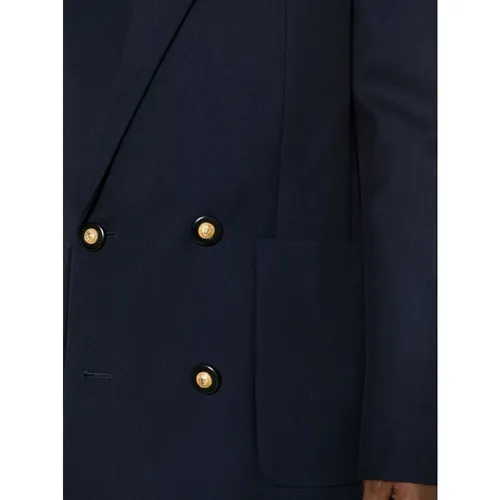 Navy Blue Double-Breasted Wool Blazer - Balmain - Modalova