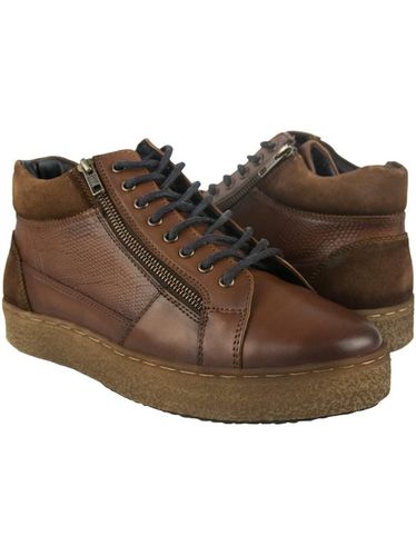 Botines sneakers de cuero con cordones y cremallera marrón 45 - Zerimar - Modalova