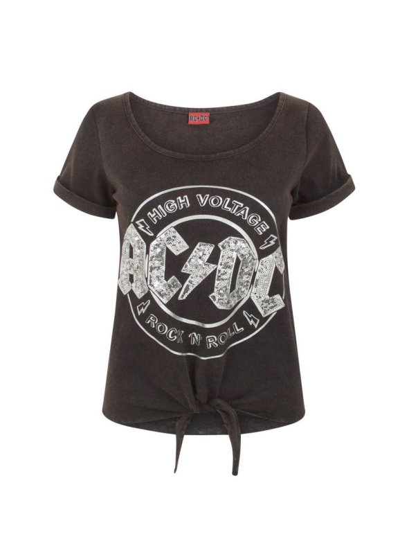 AC/DC Camiseta con lentejuelas y nudo en la parte frontal para mujer negro XL - Acdc - Modalova