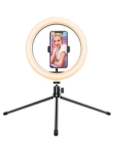 Aro de Luz de led selfie de 10' stand escritorio Ajuste luz Soporte universal smartphone negro UNIQUE - 4-ok - Modalova