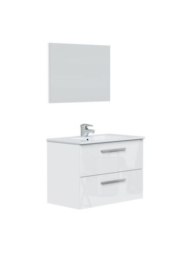 Mueble de baño suspendido Axel 2 cajones con espejo, sin lavabo, Color Blanco brillo blanco UNIQUE - Vs venta-stock - Modalova
