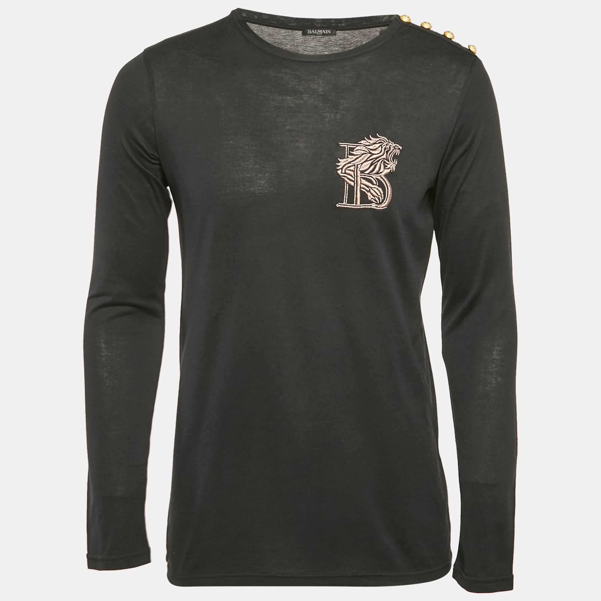 Embroidered Jersey Long Sleeve T-Shirt M - Balmain - Modalova