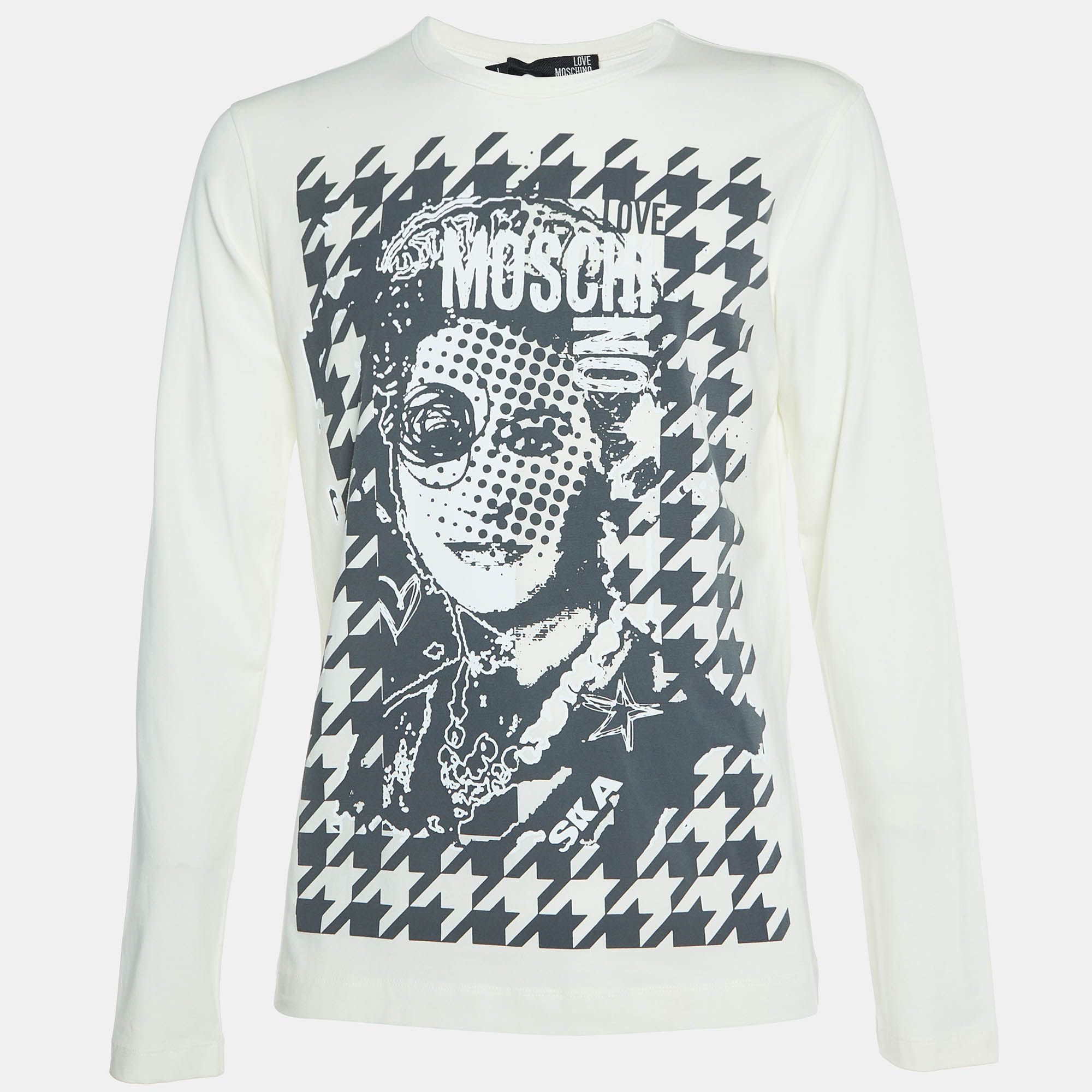 Ivory Printed Cotton Long Sleeve T-Shirt L - Love Moschino - Modalova