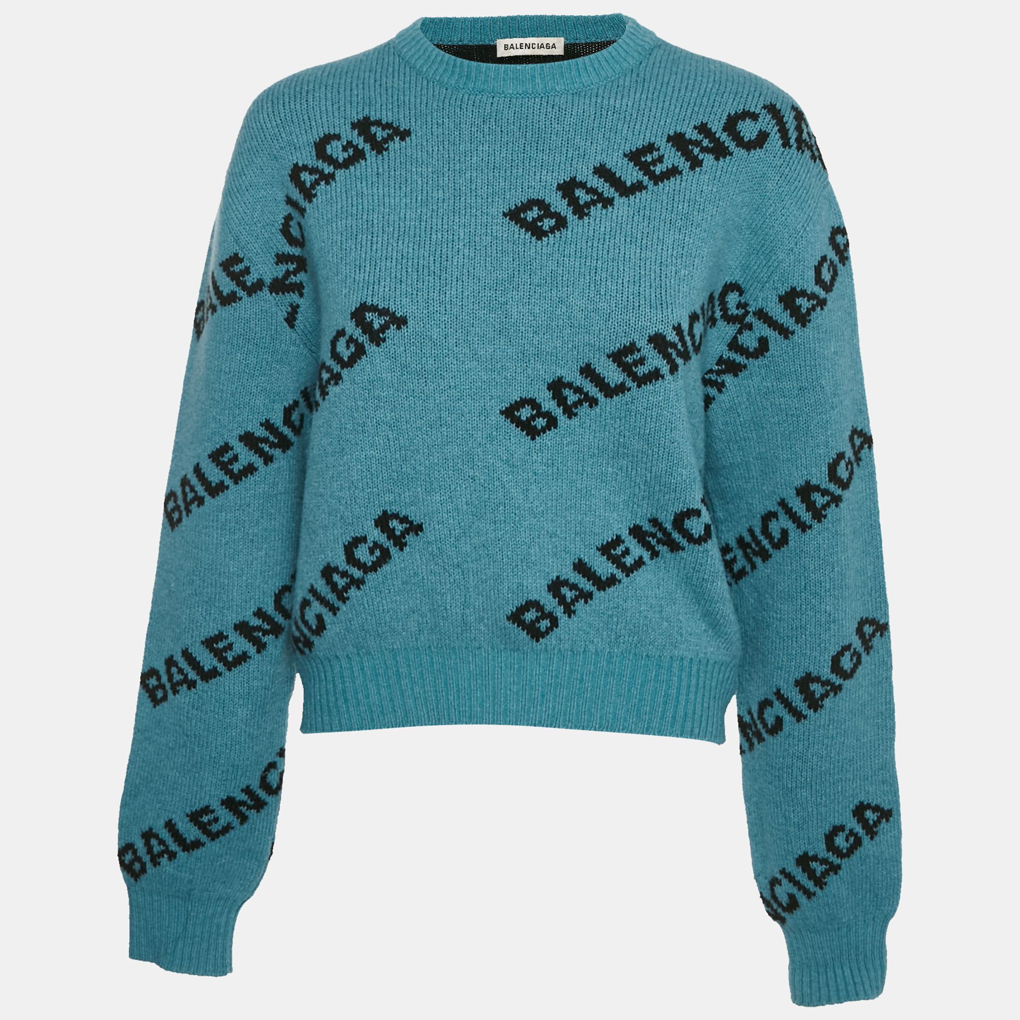 Logo Intarsia Wool Crewneck Sweater M - Balenciaga - Modalova