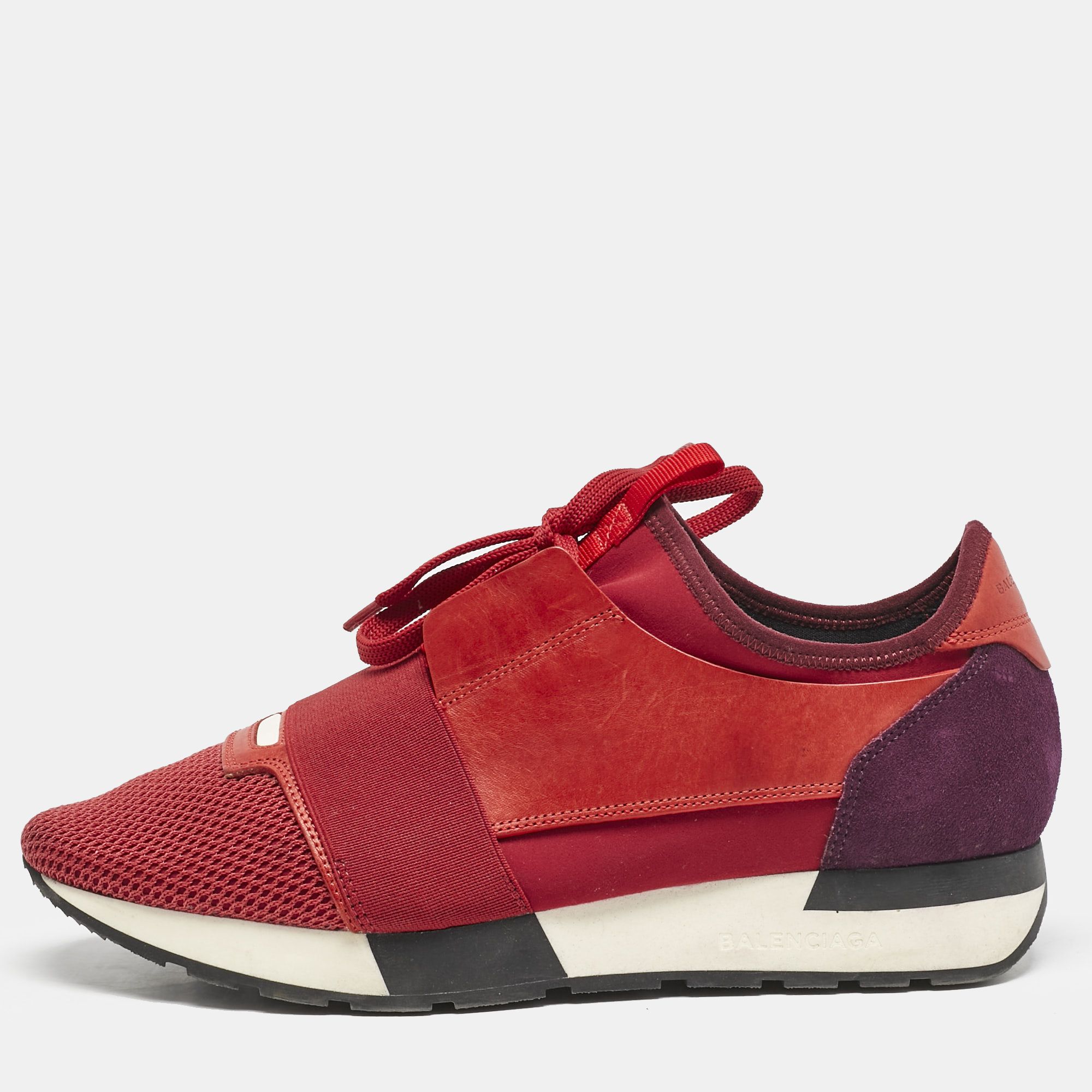 Leather and Mesh Race Runner Low Top Sneakers Size 39 - Balenciaga - Modalova