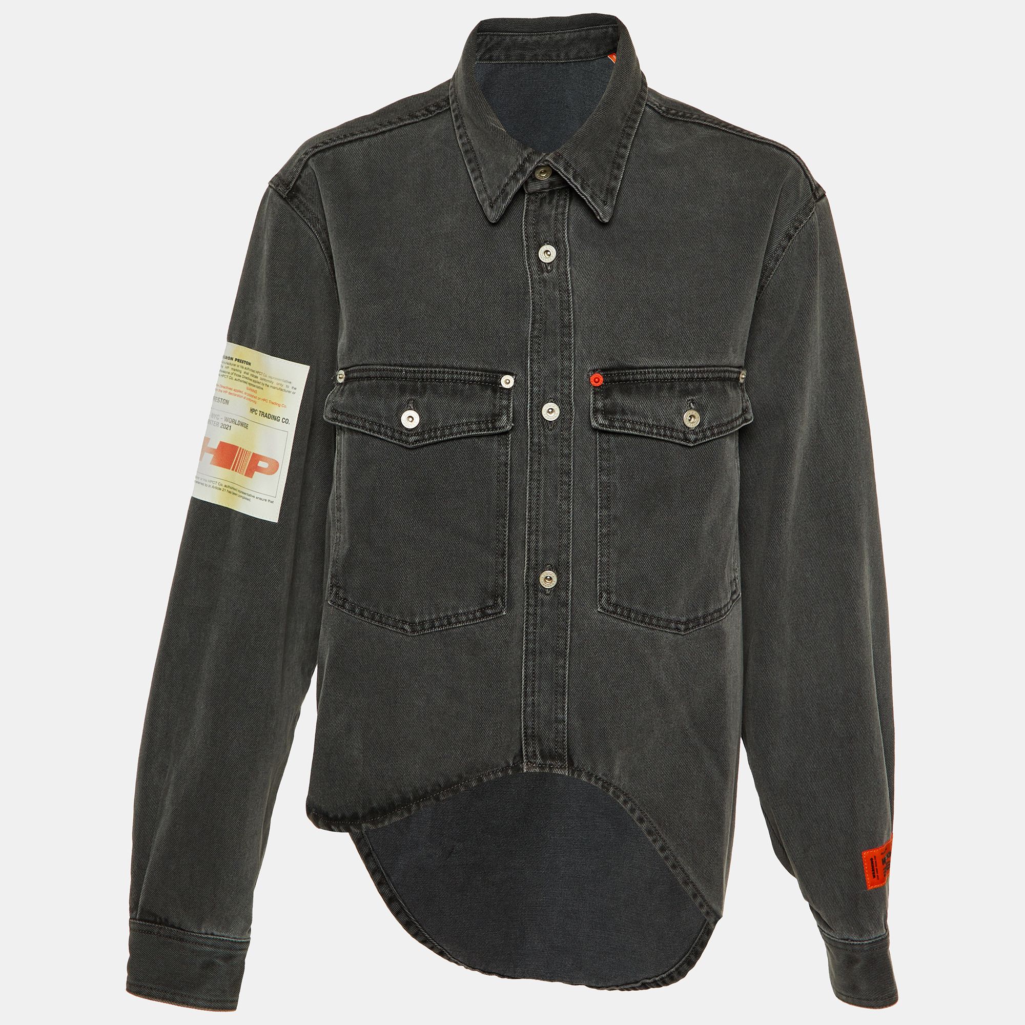 Charcoal Denim Oversized High-Low Shirt L - Heron Preston - Modalova