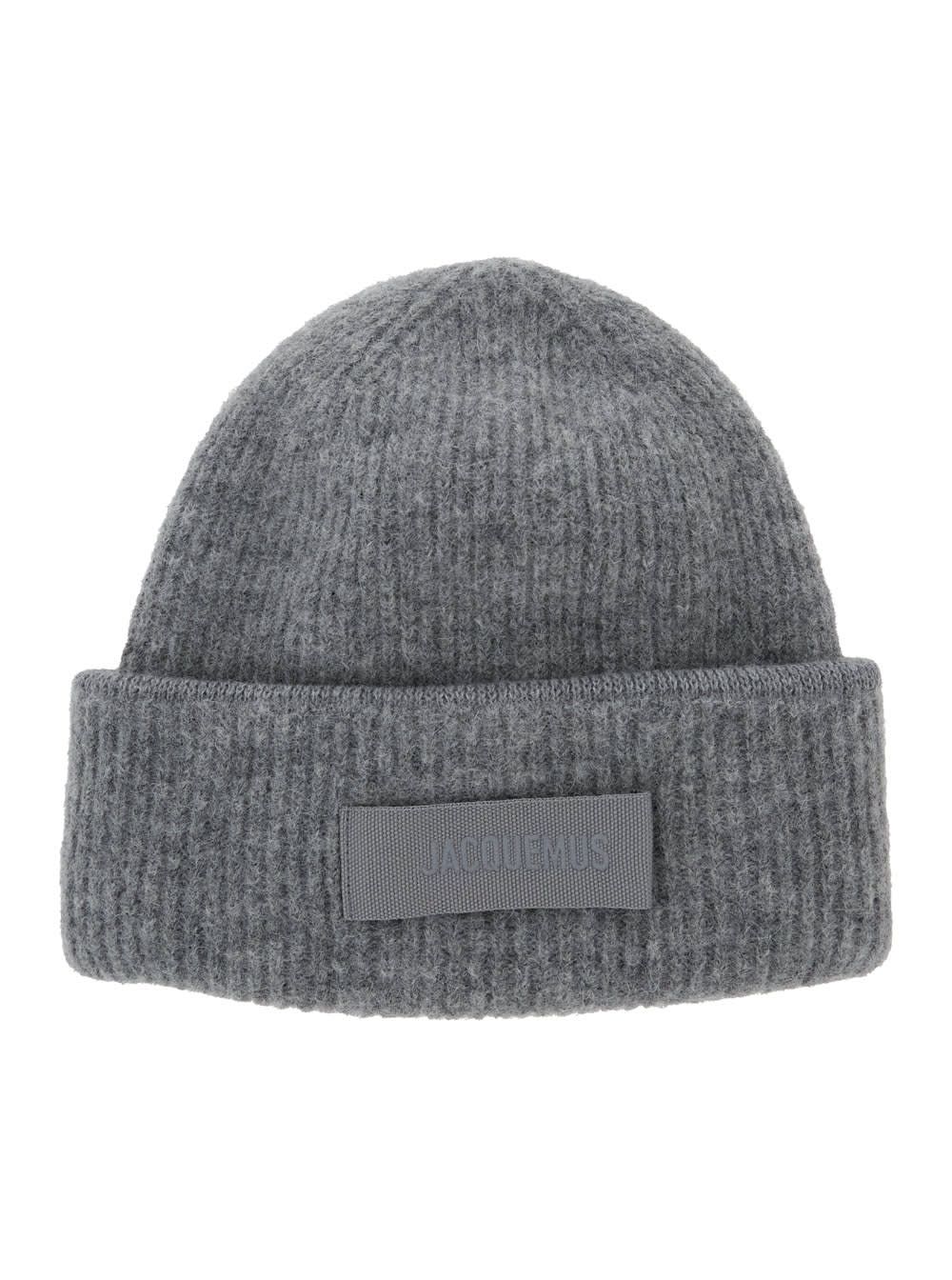 Le Bonnet Gros Grain With Logo Patch On The Brim In Cashmere And Wool Man - Jacquemus - Modalova