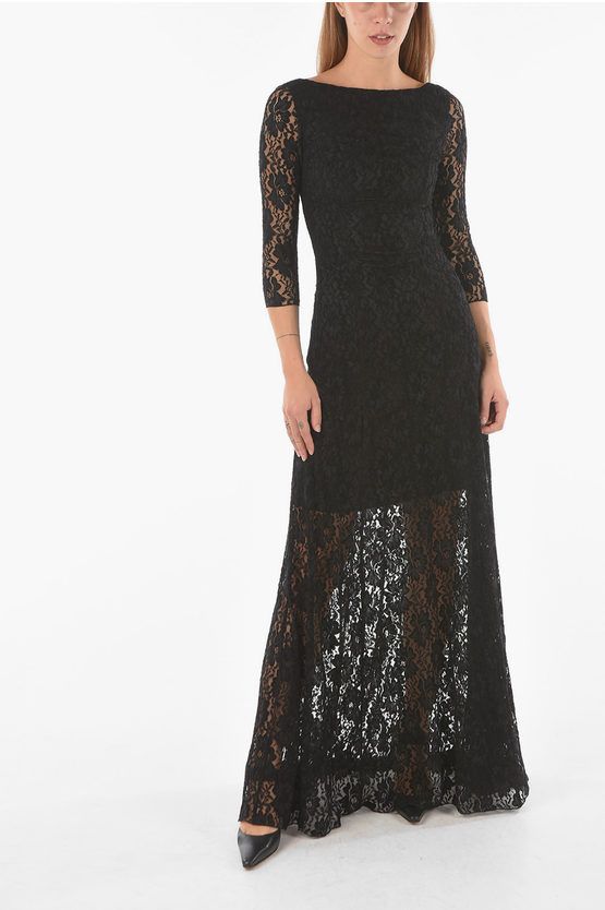 Laced Flared Maxi Dress with Boat Neckline size 40 - Blugirl - Modalova