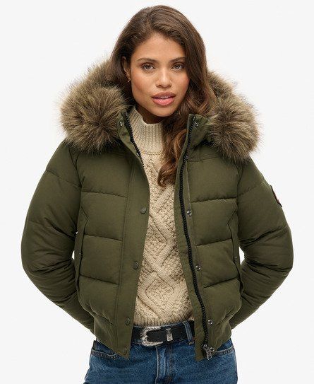 Women's Everest Hooded Bomber Jacket Khaki / Army Khaki - Size: 12 - Superdry - Modalova