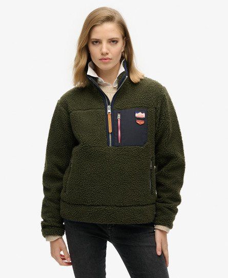Women's Vintage Retro Half Zip Fleece Jumper Khaki / Army Khaki Green - Size: 8 - Superdry - Modalova