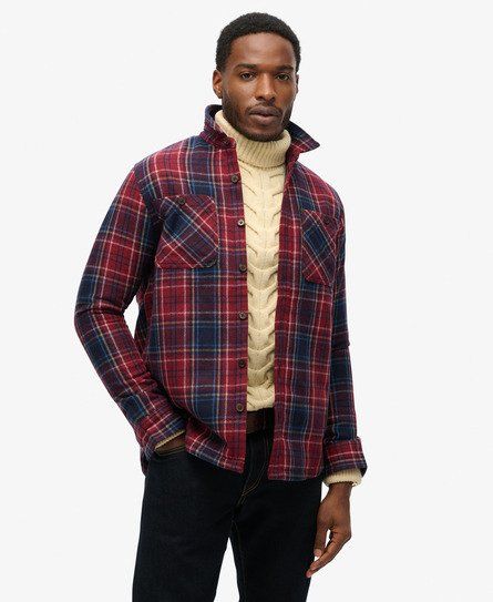 Men's The Merchant Store - Quilted Overshirt Red / Rhubarb Red Check - Size: Xxl - Superdry - Modalova