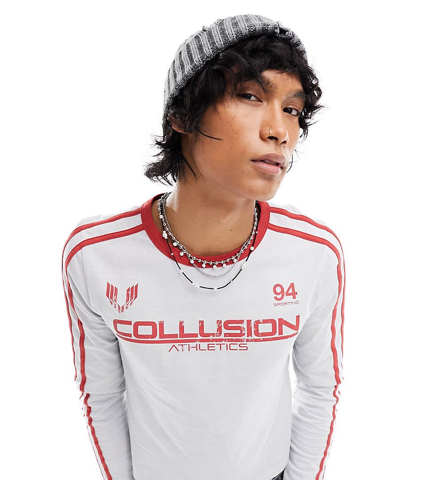 T-shirt a maniche lunghe slim stile calcio color con logo "Athletics" - Collusion - Modalova