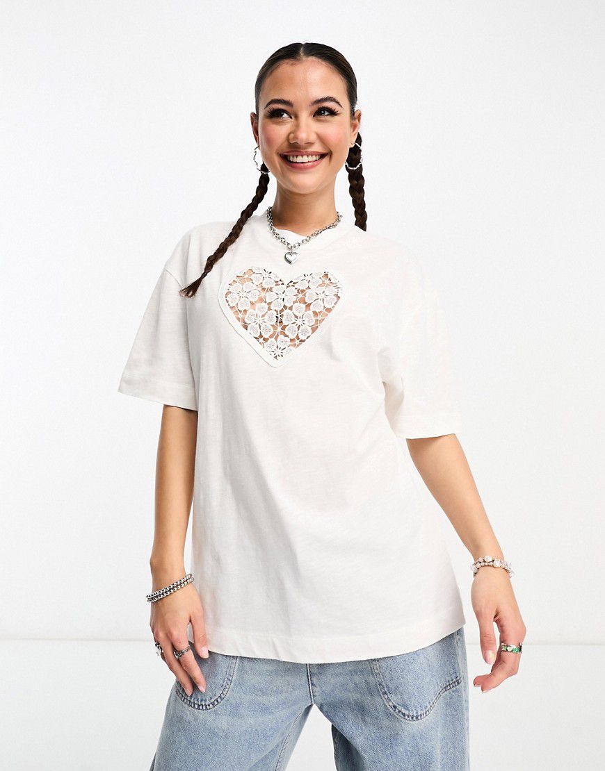 T-shirt oversize bianca con cut-out in pizzo - Collusion - Modalova