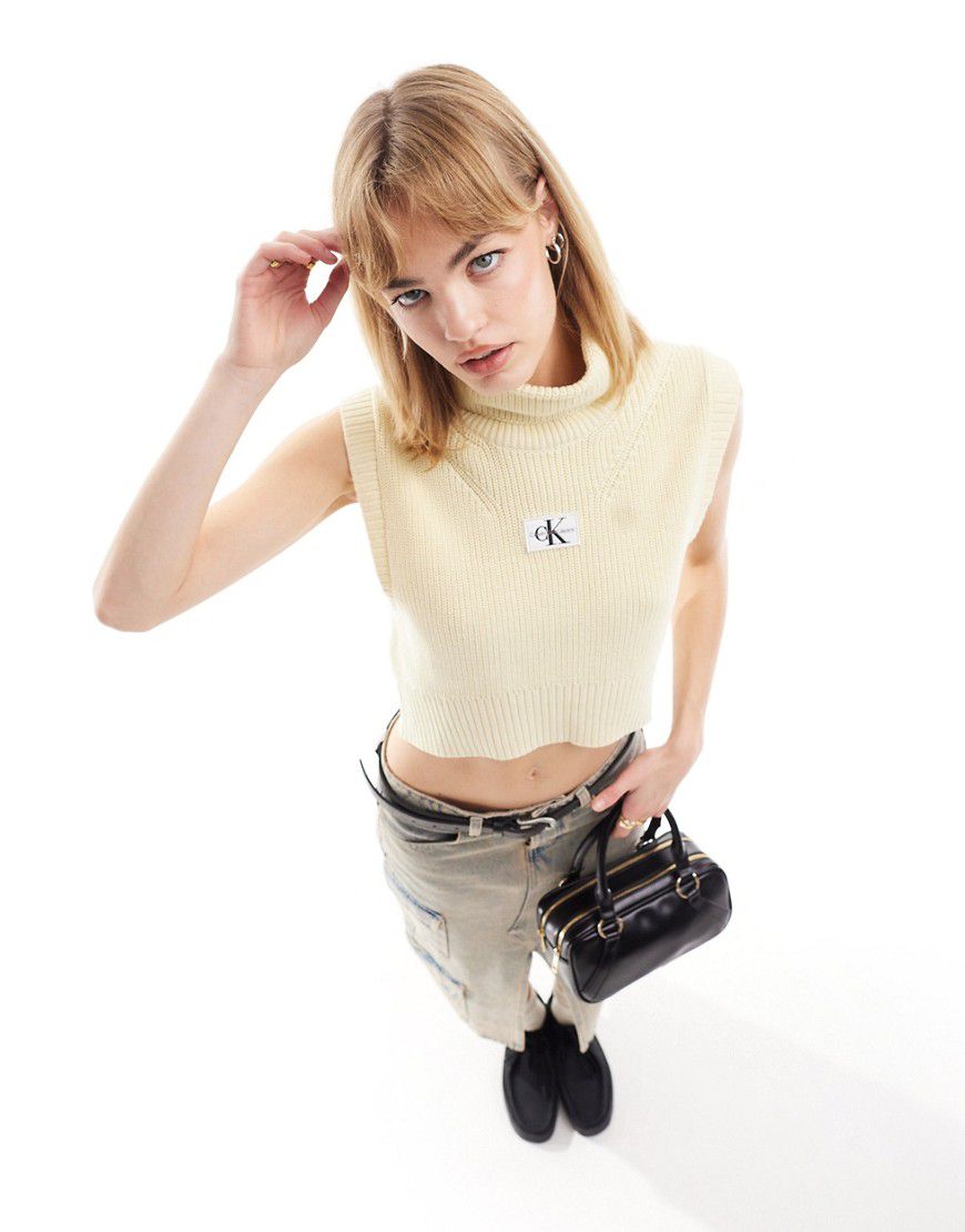 Canotta in maglia con etichetta color panna - Calvin Klein Jeans - Modalova