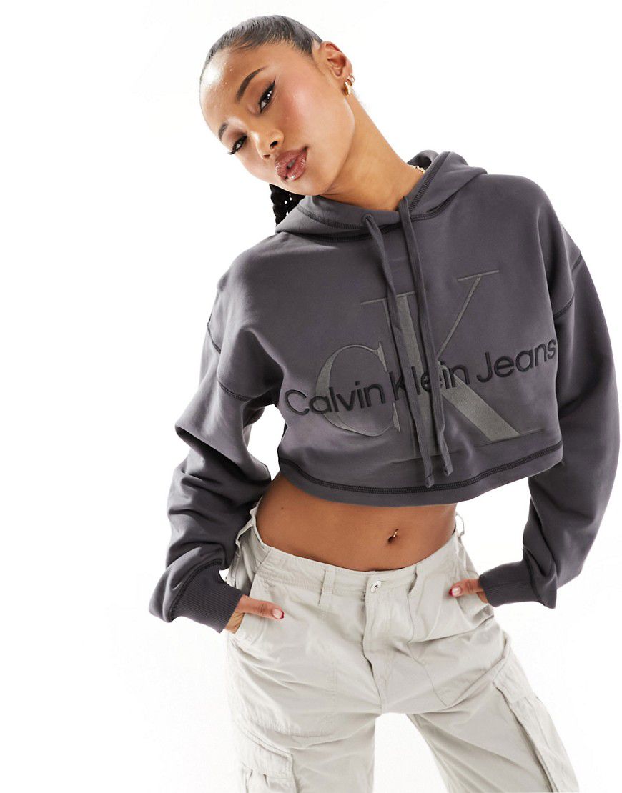 Hero - Felpa con cappuccio taglio corto slavato con monogramma del logo - Calvin Klein Jeans - Modalova