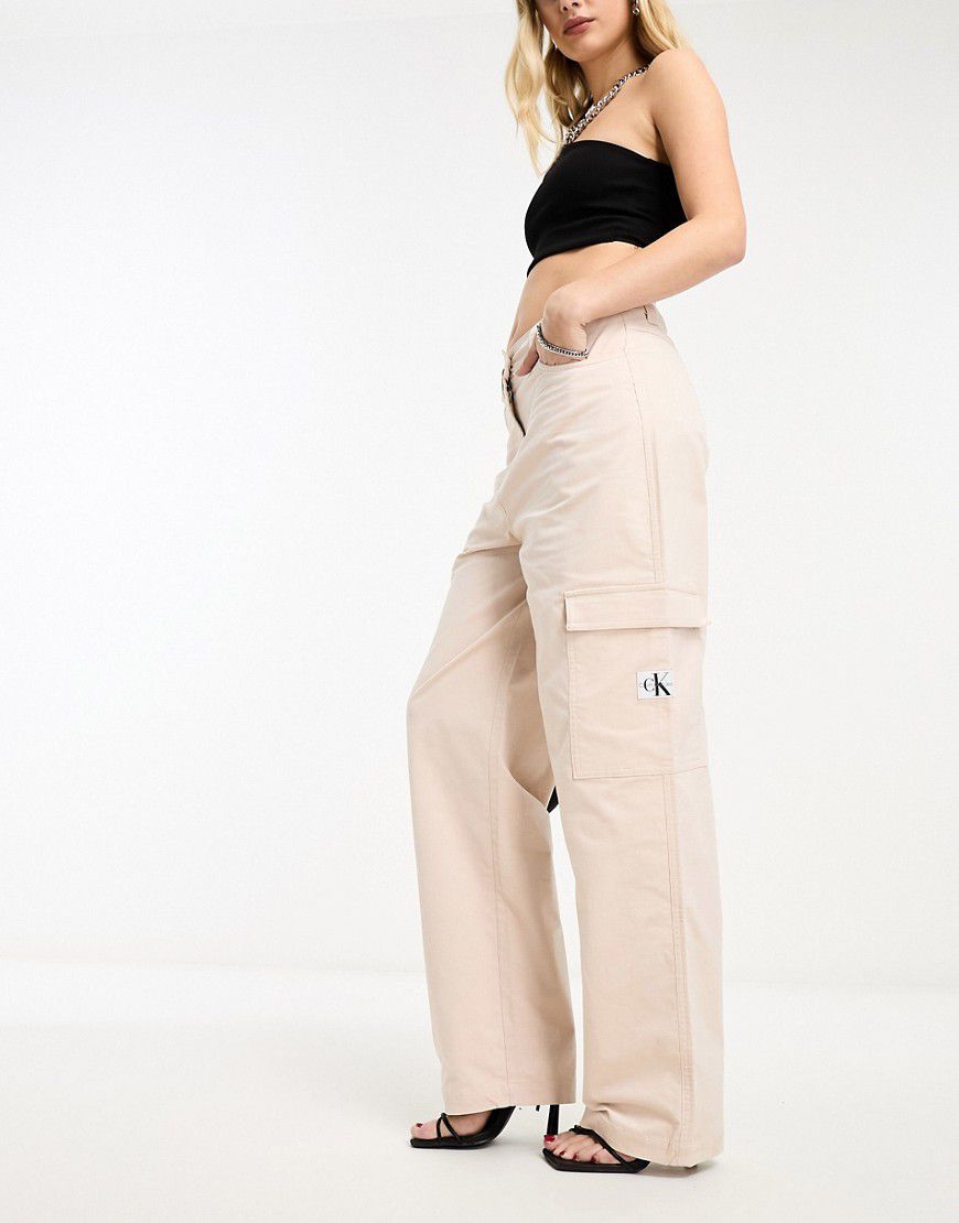Pantaloni a coste beige a vita alta - Calvin Klein Jeans - Modalova