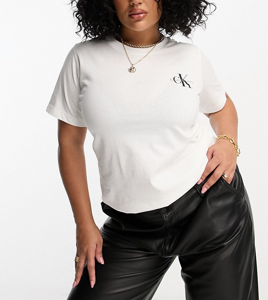 Plus - Confezione da 2 T-shirt slim bianche con logo a monogramma - Calvin Klein Jeans - Modalova