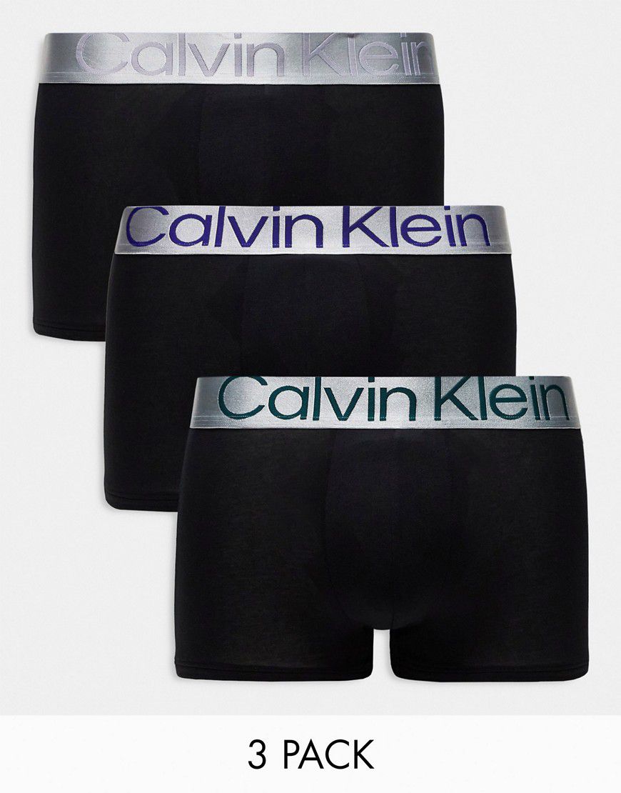 Steel - Confezione da 3 boxer aderenti neri con fascia in vita con logo a contrasto - Calvin Klein - Modalova